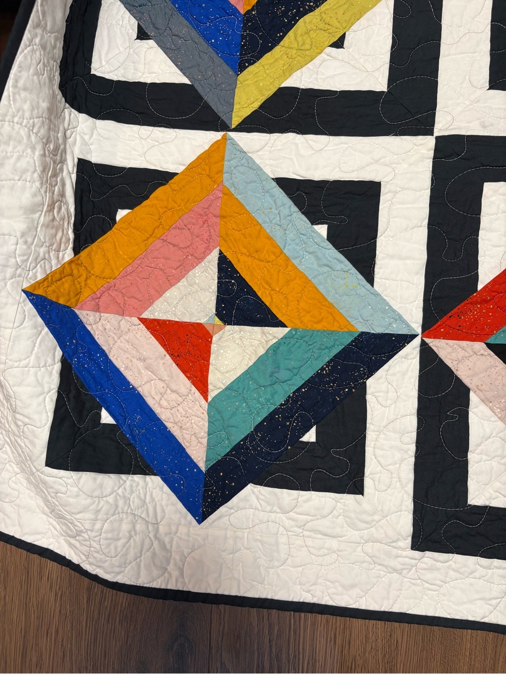 Handmade Multicolor Geometric Patchwork Quilt - Vibrant Colors - 53” x 71” - Picture 2 of 5